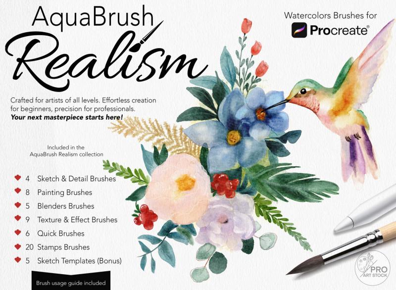 Realistic Watercolor Brushes for Procreate AquaBrush Realism
